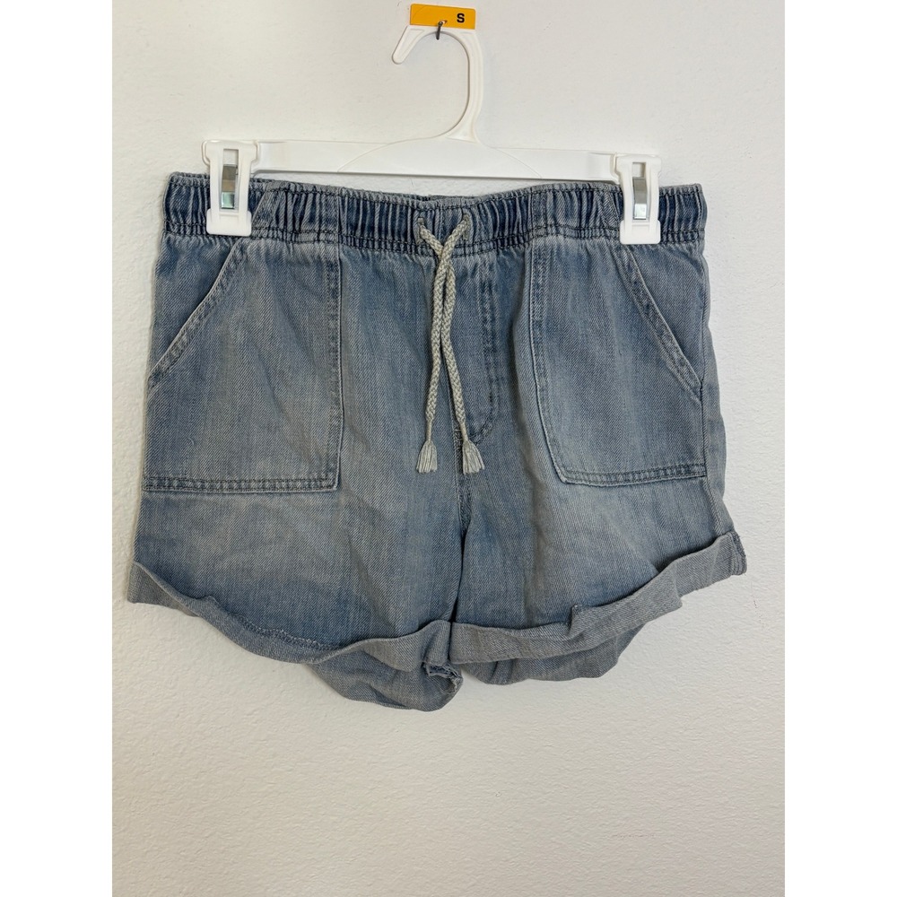 Cat & Jack Girls Light Wash Denim Pull On Shorts XL 14 Blue Elastic Waist